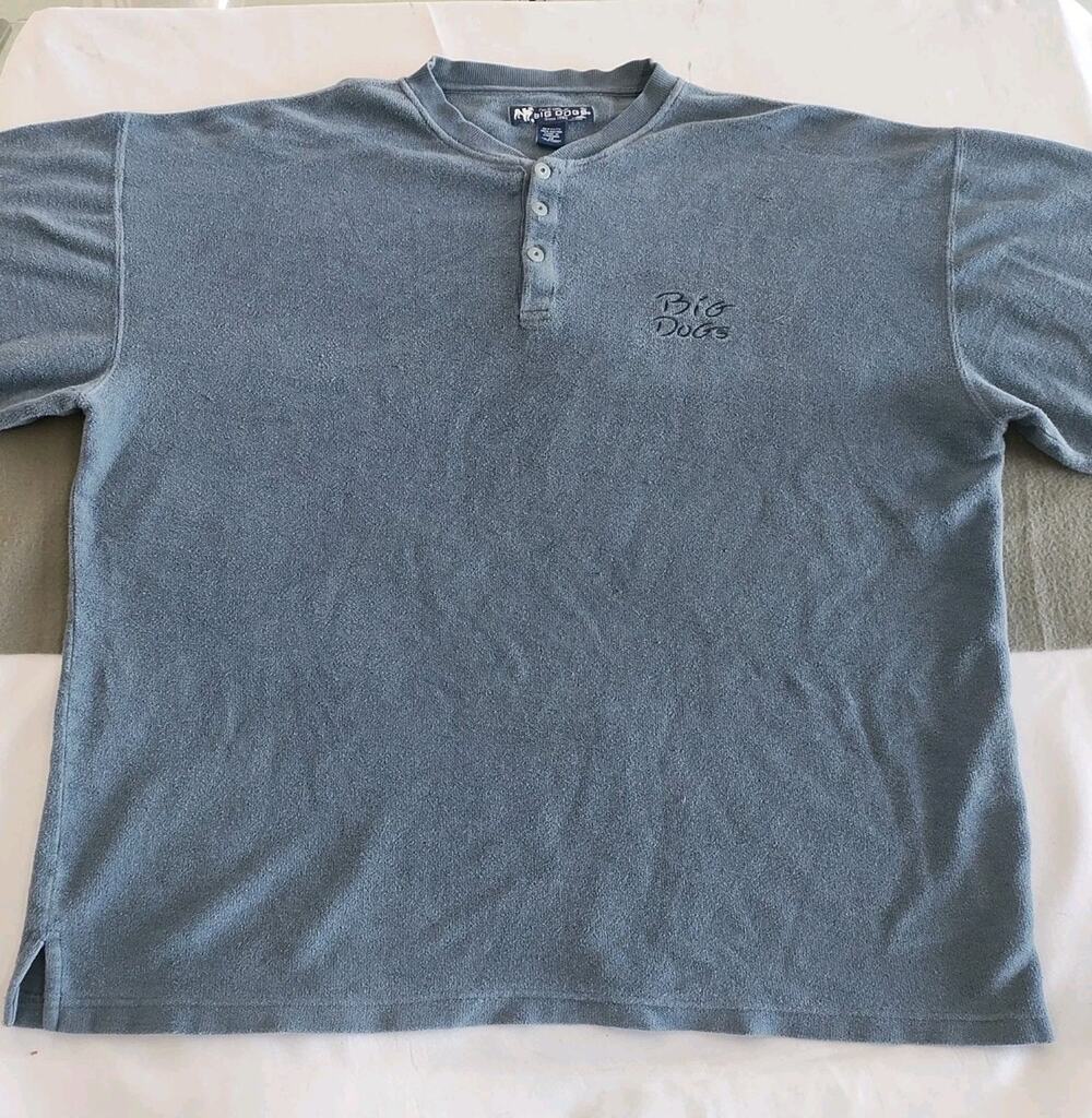 Big Dogs Sweater Men 1X Blueish Gray Solid Henley Pullover Fleece Logo